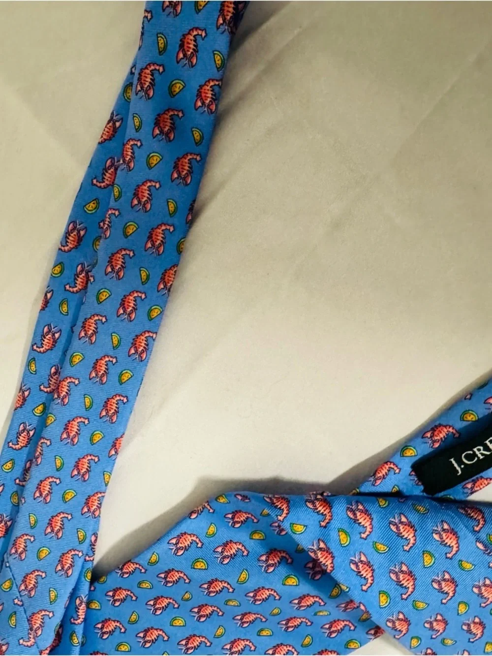 J. Crew Vintage Lobsters and Lemon Motif Blue 100% Silk Tie Made in USA